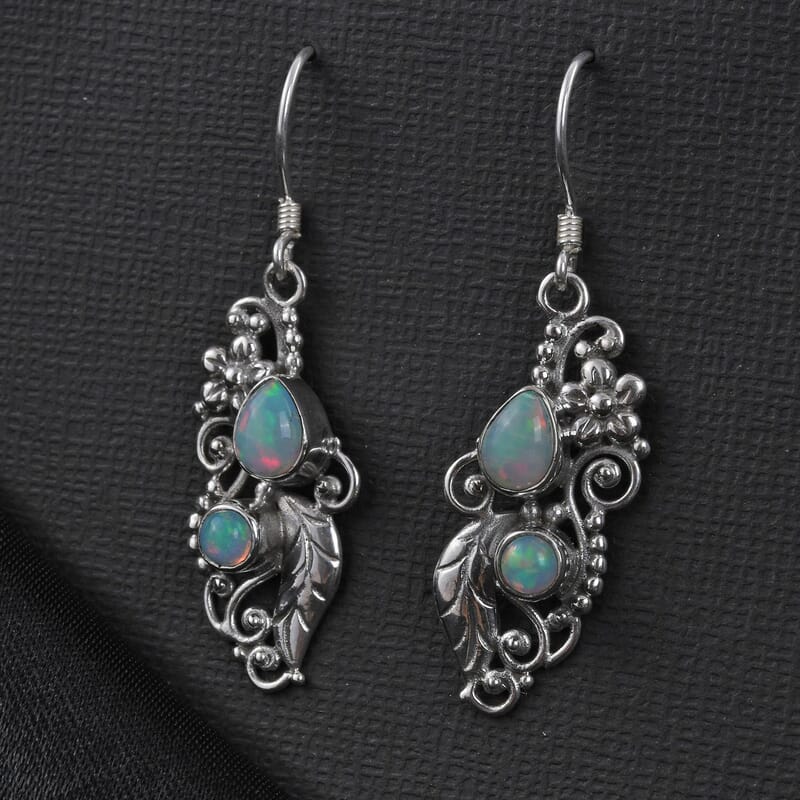 Bali Legacy Premium Ethiopian Welo Opal Earrings in Sterling Silver 10 Grams 1.15 ctw