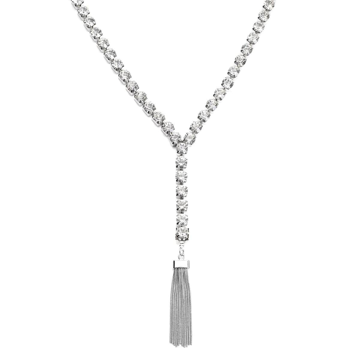 Austrian Crystal Lariat Necklace 28-30 Inches in Silvertone image number 0