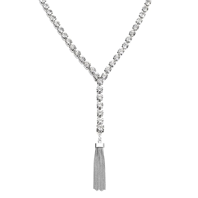 Austrian Crystal Lariat Necklace 28-30 Inches in Silvertone