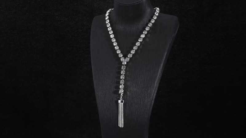 Austrian Crystal Lariat Necklace 28-30 Inches in Silvertone
