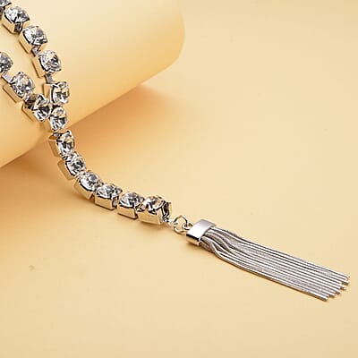 Austrian Crystal Lariat Necklace 28-30 Inches in Silvertone