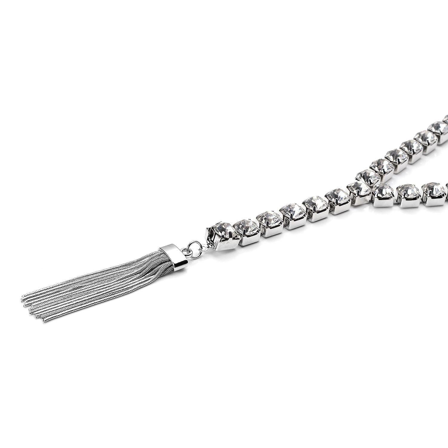 Austrian Crystal Lariat Necklace 28-30 Inches in Silvertone