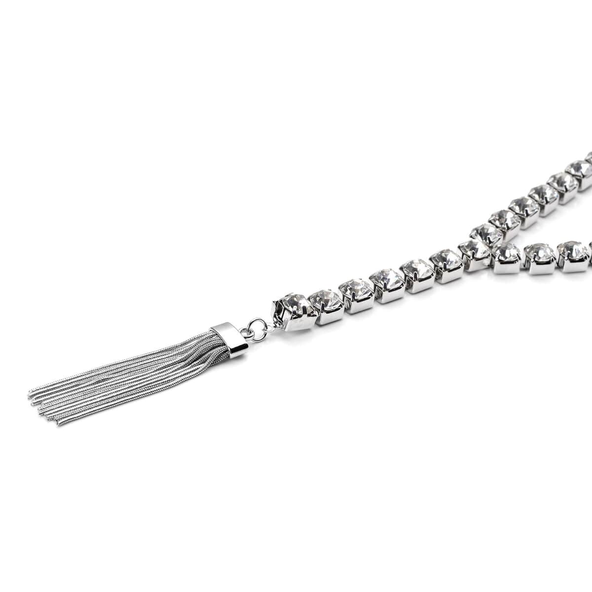 Austrian Crystal Lariat Necklace 28-30 Inches in Silvertone image number 2
