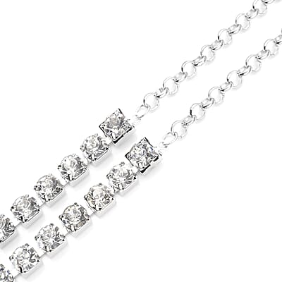 Austrian Crystal Lariat Necklace 28-30 Inches in Silvertone