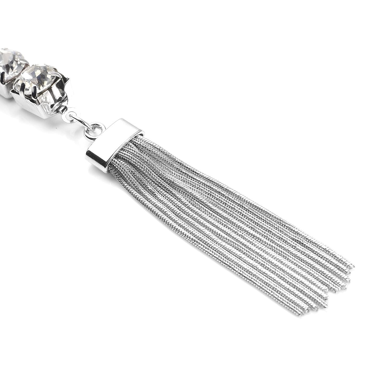 Austrian Crystal Lariat Necklace 28-30 Inches in Silvertone