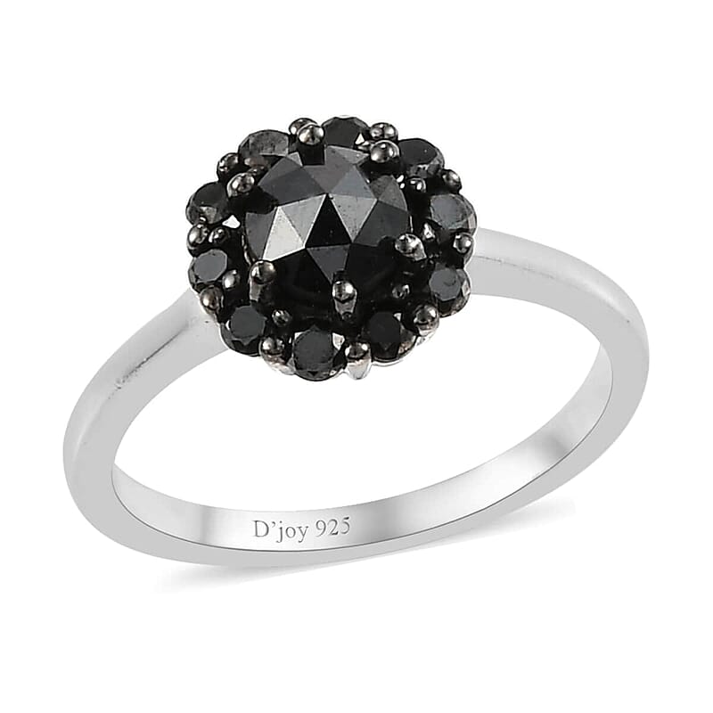 Rose Cut Black Diamond Ring in Rhodium and Platinum Over Sterling Silver (Size 10.0) 1.00 ctw