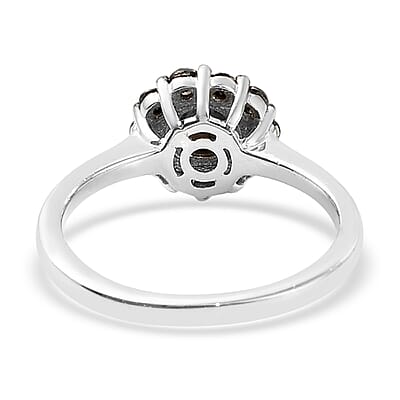 Rose Cut Black Diamond Ring in Rhodium and Platinum Over Sterling Silver (Size 10.0) 1.00 ctw