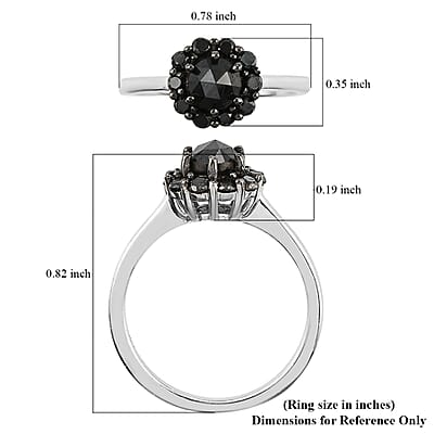 Rose Cut Black Diamond Ring in Rhodium and Platinum Over Sterling Silver (Size 10.0) 1.00 ctw