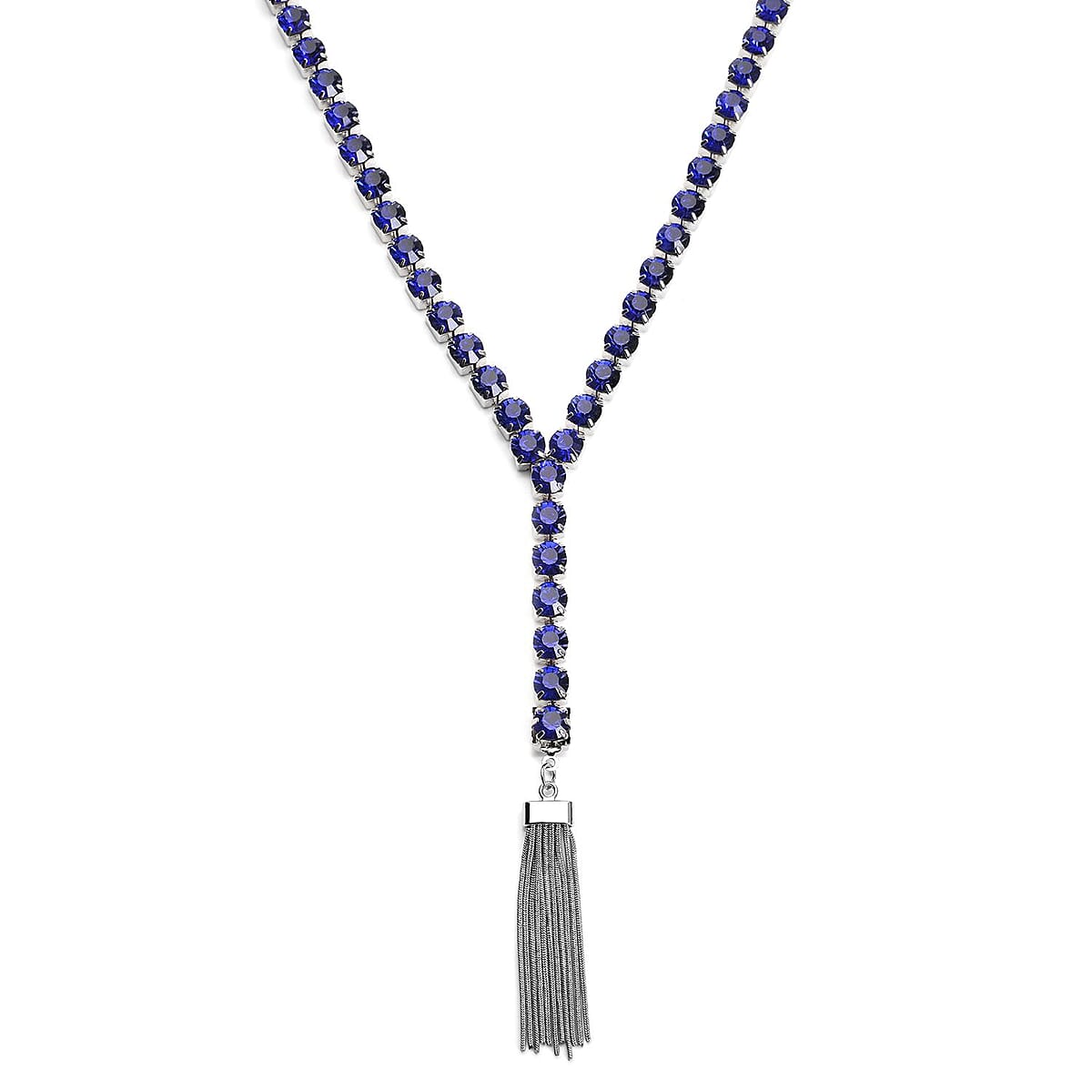 Blue Austrian Crystal Lariat Necklace 28-30 Inches in Silvertone image number 0