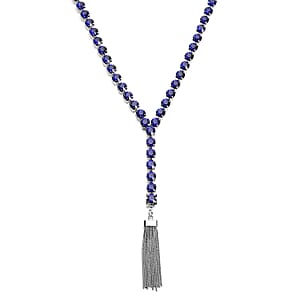Blue Austrian Crystal Lariat Necklace 28-30 Inches in Silvertone