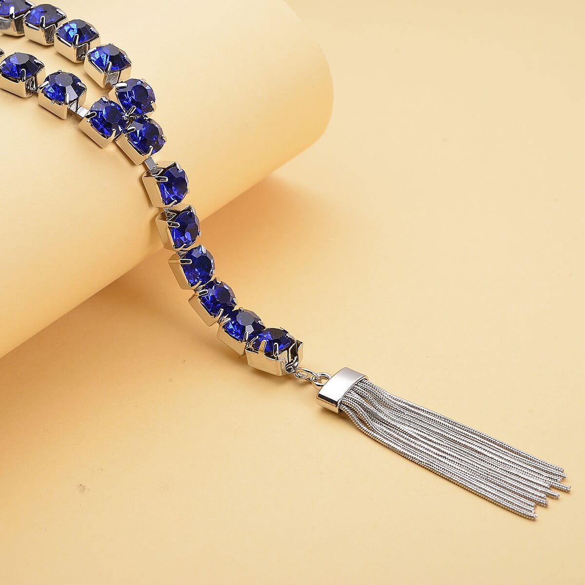 Blue Austrian Crystal Lariat Necklace 28-30 Inches in Silvertone image number 1