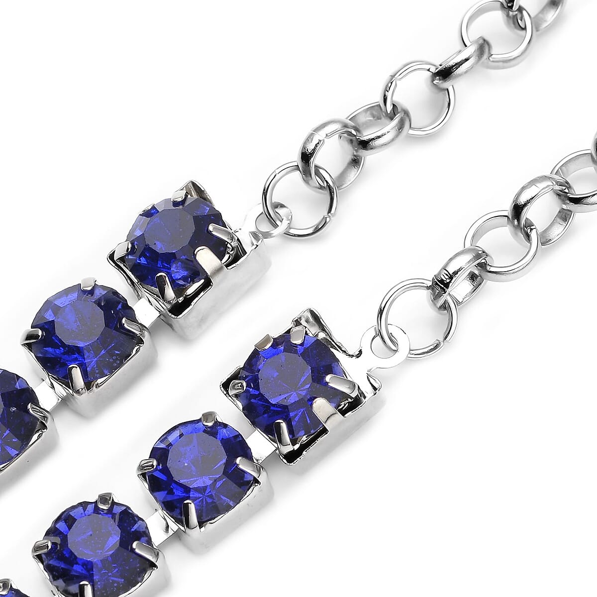 Blue Austrian Crystal Lariat Necklace 28-30 Inches in Silvertone image number 3