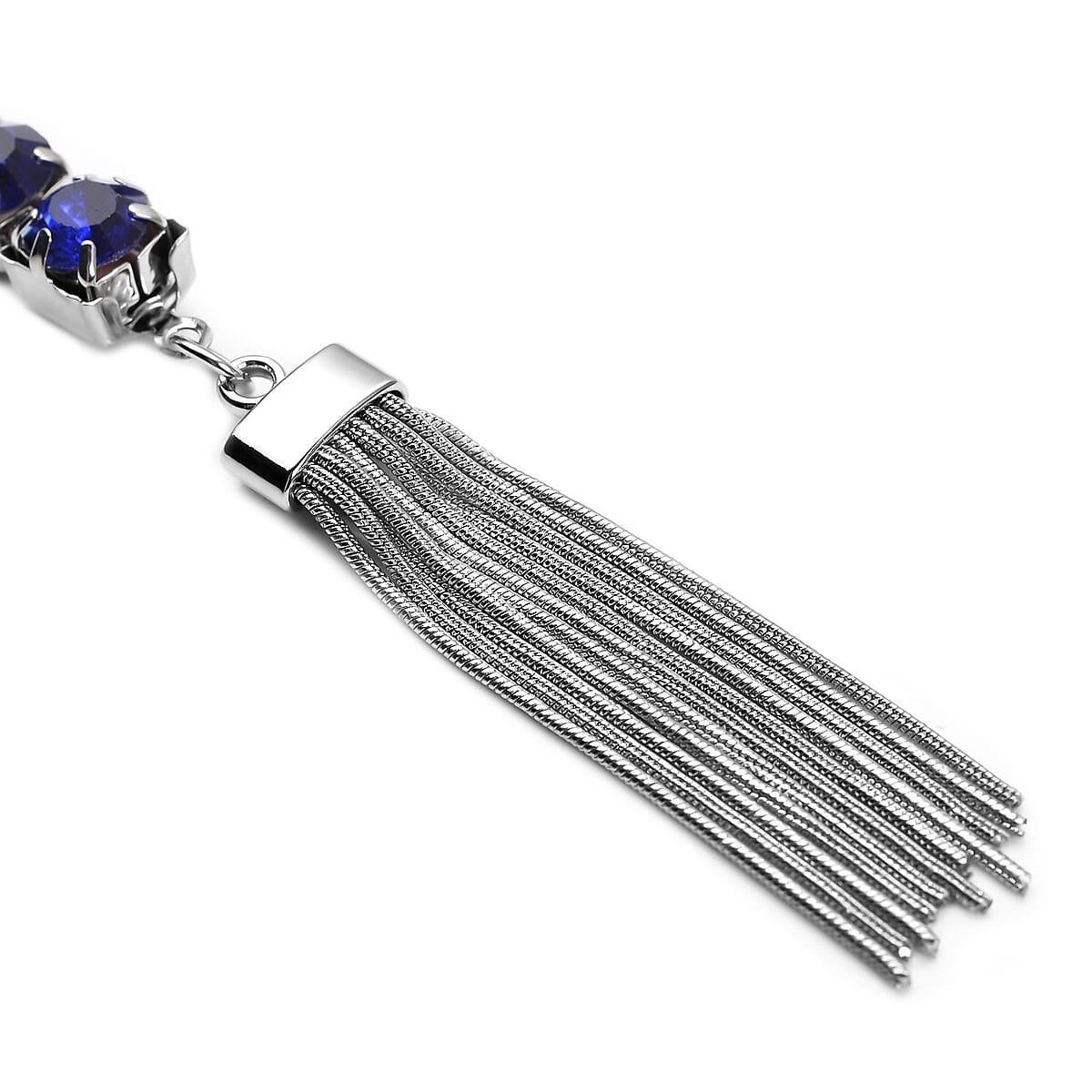 Blue Austrian Crystal Lariat Necklace 28-30 Inches in Silvertone image number 5
