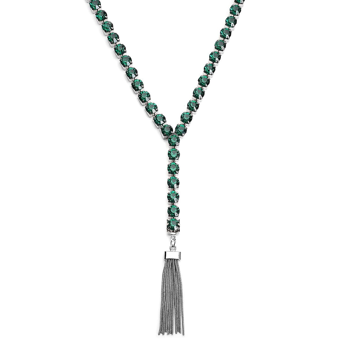 Green Austrian Crystal Lariat Necklace 28-30 Inches in Silvertone image number 0