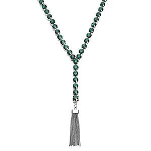Green Austrian Crystal Lariat Necklace 28-30 Inches in Silvertone