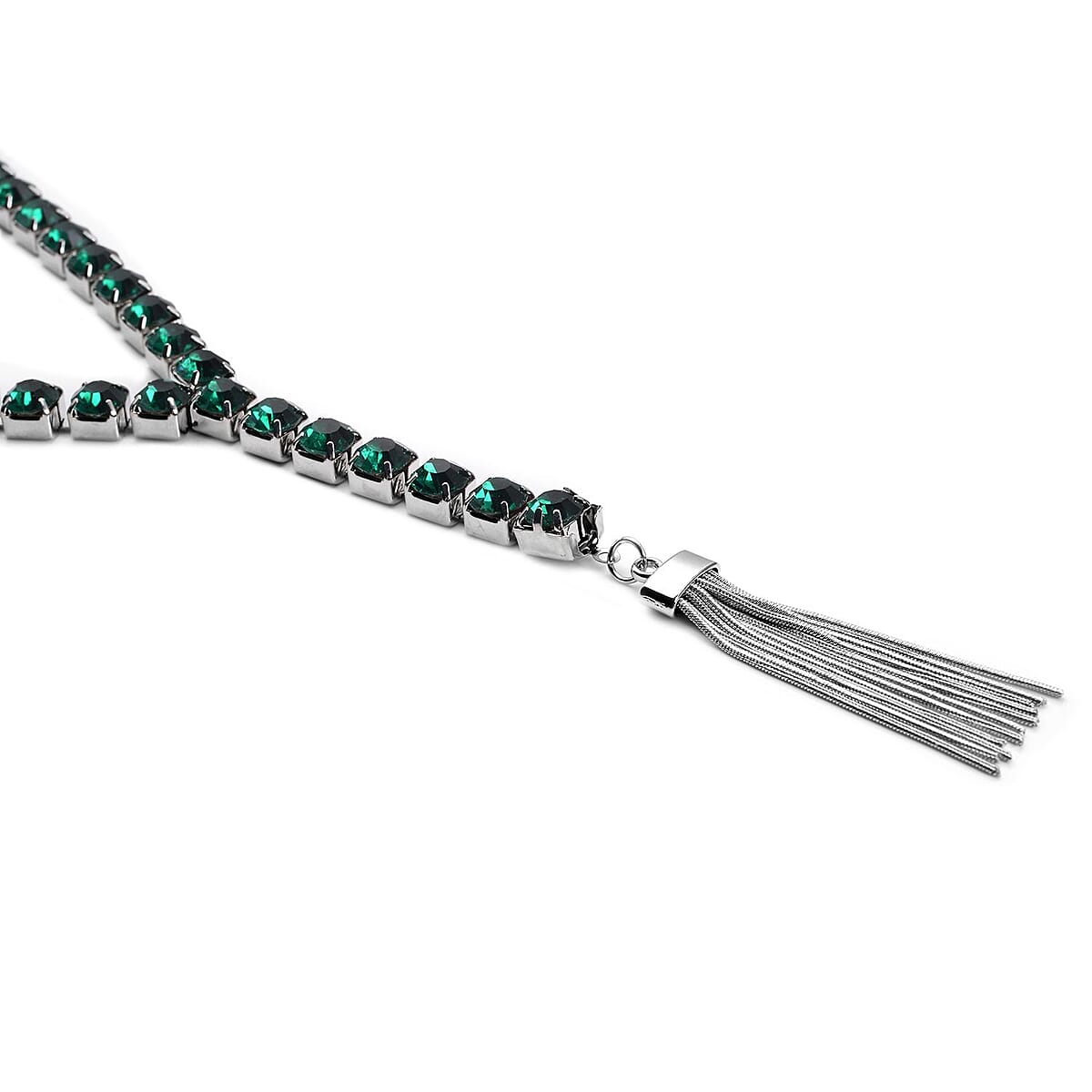Green Austrian Crystal Lariat Necklace 28-30 Inches in Silvertone image number 2