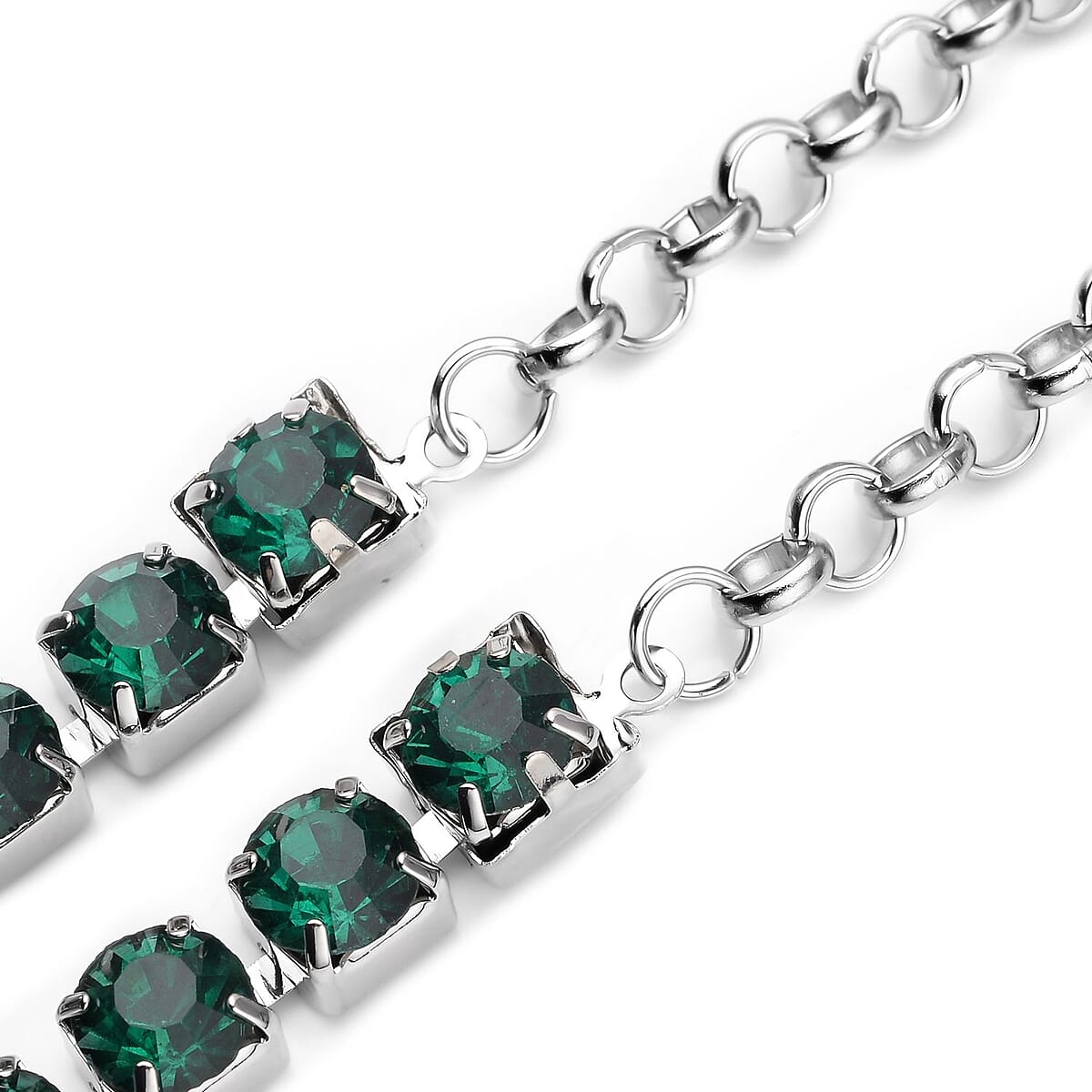 Green Austrian Crystal Lariat Necklace 28-30 Inches in Silvertone image number 3