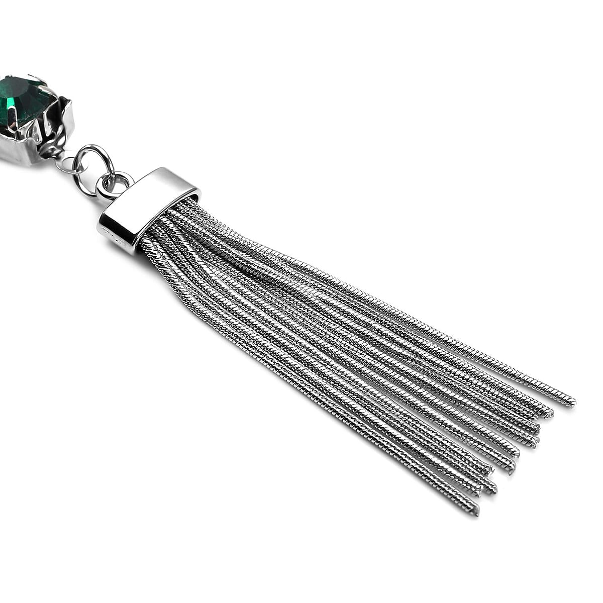 Green Austrian Crystal Lariat Necklace 28-30 Inches in Silvertone image number 4