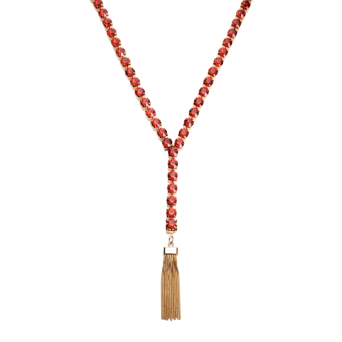 Red Austrian Crystal Lariat Necklace 28-30 Inches in Goldtone image number 0