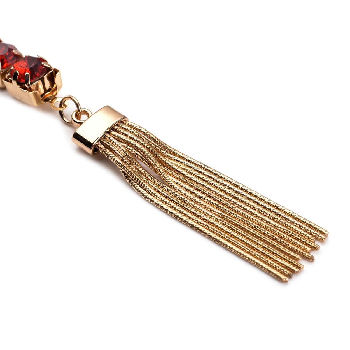 Red Austrian Crystal Lariat Necklace 28-30 Inches in Goldtone image number 4