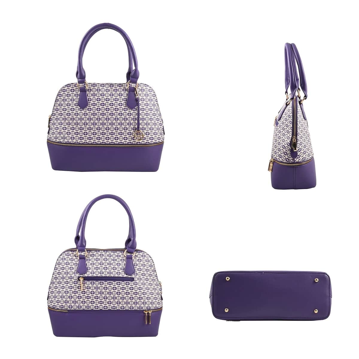 IMAN Closeout Purple Signature Logo Print Satchel with 7 Inch Handle and Removable Cosmetic Case image number 3