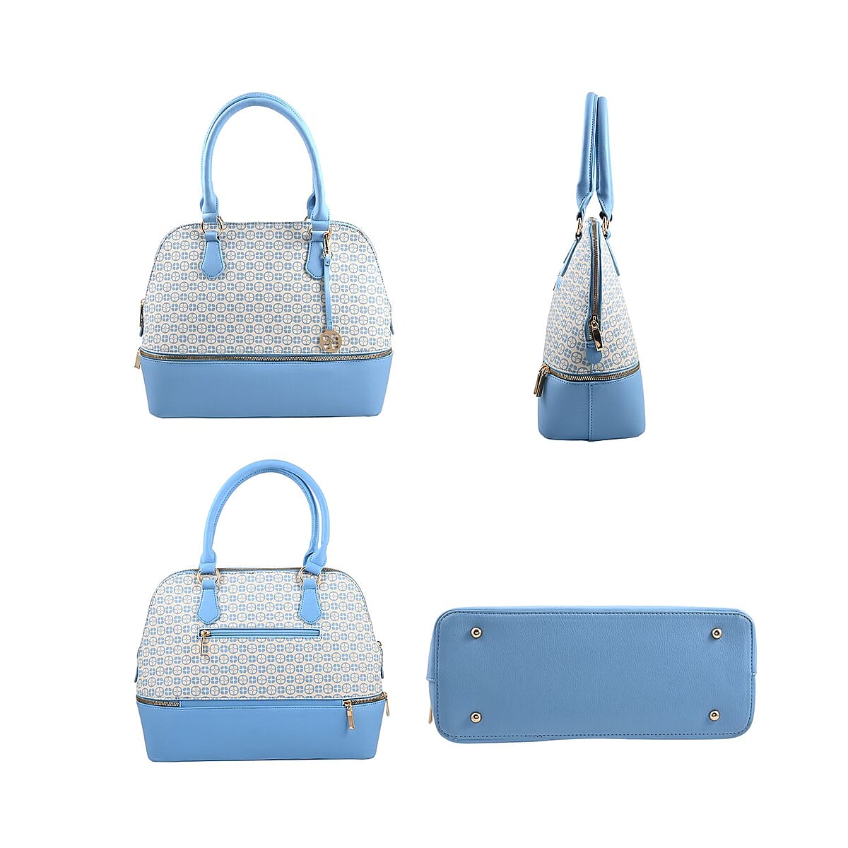 IMAN Closeout Blue Signature Logo Print Satchel with 7 Inch Handle and Removable Cosmetic Case image number 3