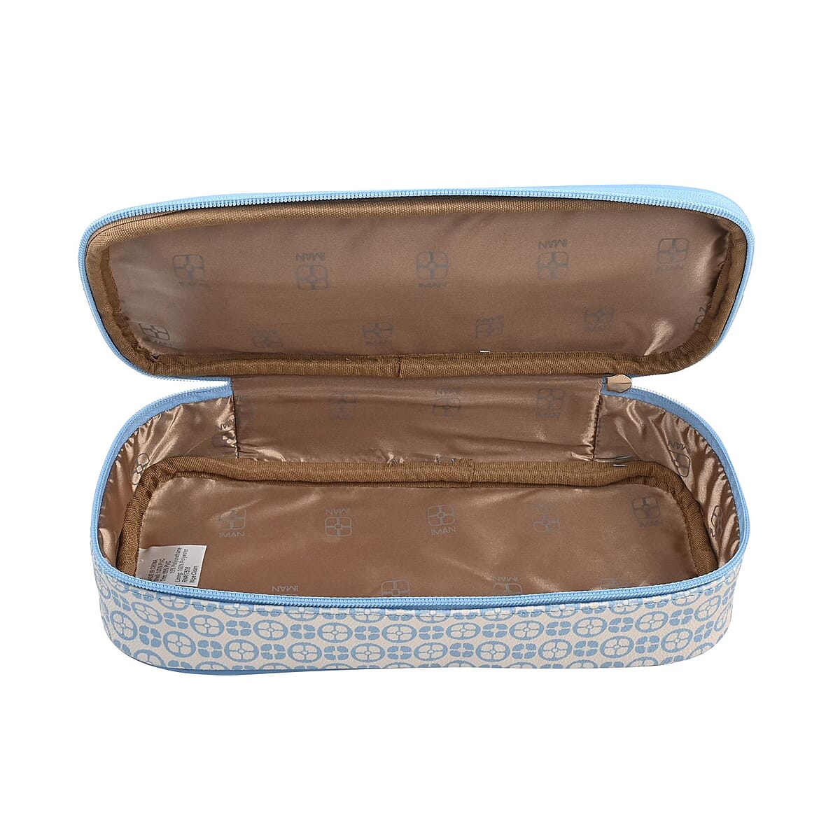 IMAN Closeout Blue Signature Logo Print Satchel with 7 Inch Handle and Removable Cosmetic Case image number 6