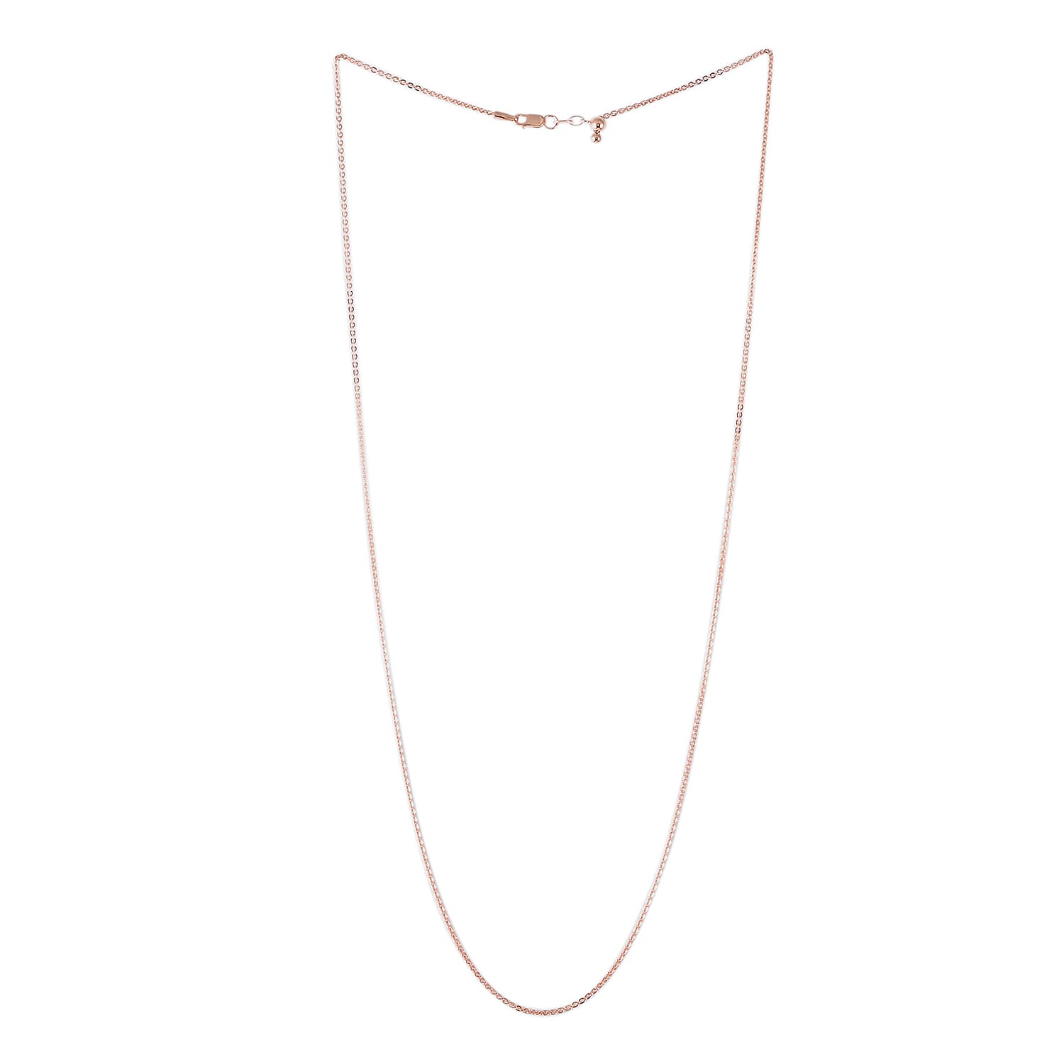 14K Rose Gold Over Sterling Silver 1.54 mm Rolo Chain Necklace 24 Inches with Bolo Adjuster 3.70 Grams