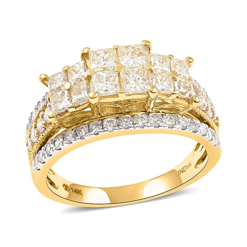Natural Yellow and White Diamond SI 2.00 ctw Ring in 14K Yellow Gold (Size 7.0) 5.20 Grams