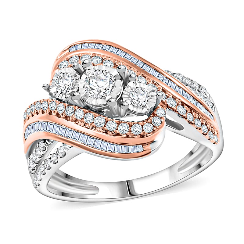 NY Closeout G-H I2 Diamond 1.00 ctw Bypass Twist Ring in 10K White and Rose Gold (Size 7.0) 5.30 Grams
