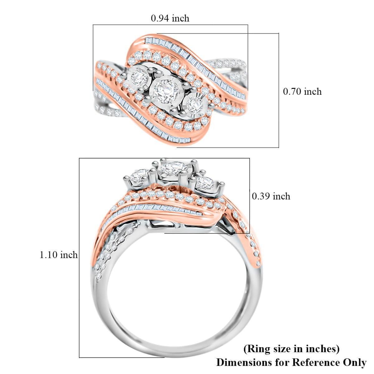 10K White Rose Gold White Diamond Ring Jewelry Size 7 Ct 1 H Color I3 Clarity - Picture 6 of 10