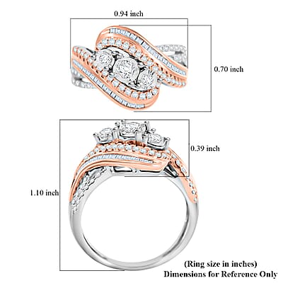 NY Closeout G-H I2 Diamond 1.00 ctw Bypass Twist Ring in 10K White and Rose Gold (Size 7.0) 5.30 Grams