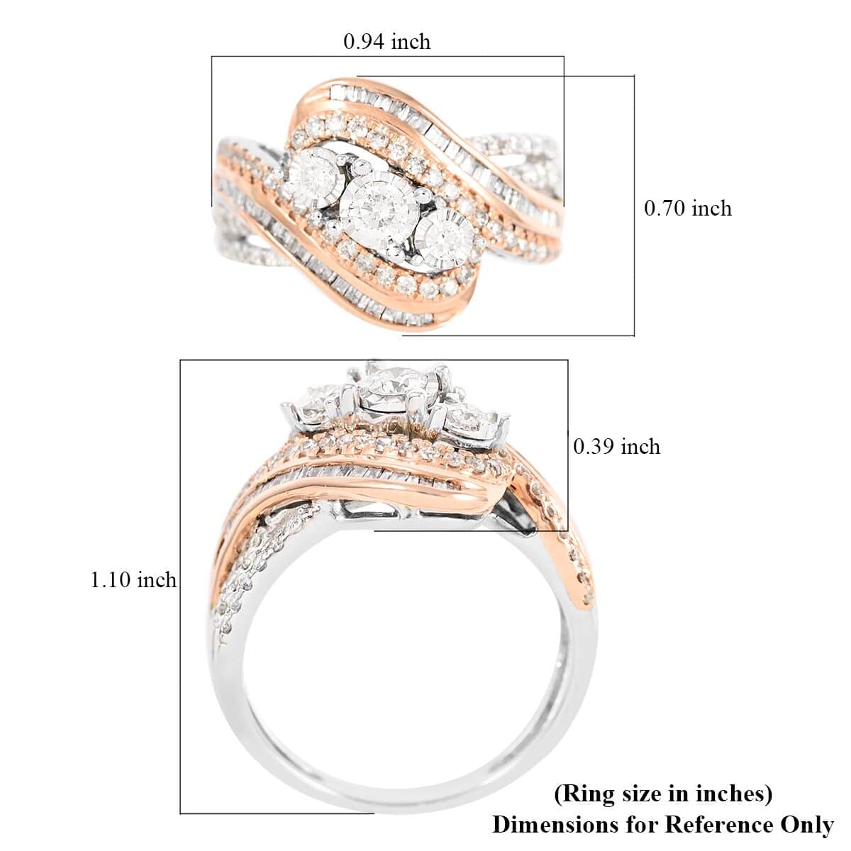NY Closeout 10K White and Rose Gold G-H I2 Diamond Bypass Twist Ring (Size 7.0) 5.30 Grams 1.00 ctw image number 5