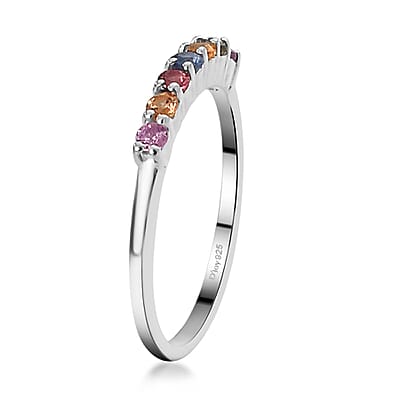 Multi Sapphire 7 Stone Band Ring in Sterling Silver (Size 6.0) 0.35 ctw