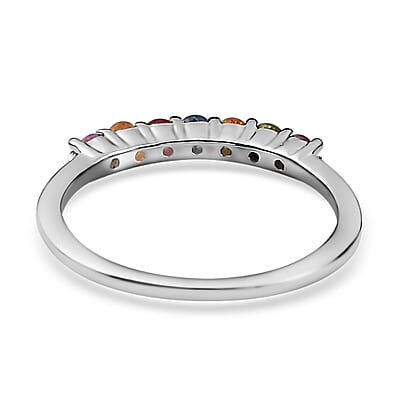 Multi Sapphire 7 Stone Band Ring in Sterling Silver (Size 6.0) 0.35 ctw