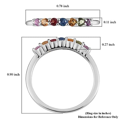 Multi Sapphire 7 Stone Band Ring in Sterling Silver (Size 6.0) 0.35 ctw