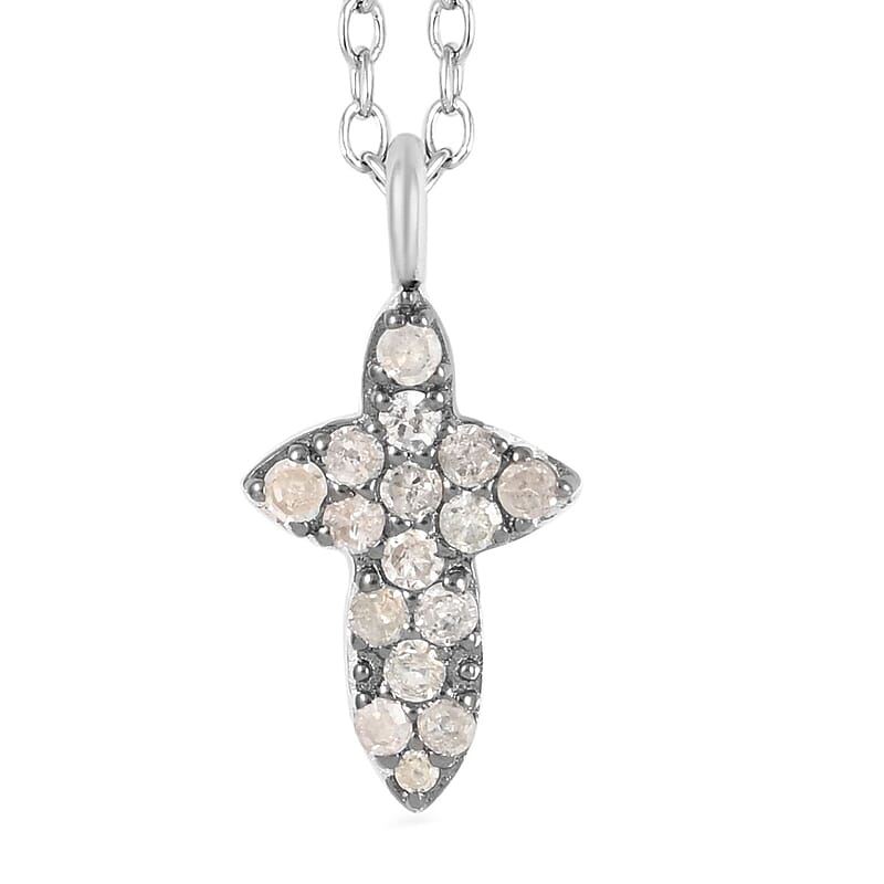 Brown Diamond Cross Necklace 18 Inches in Rhodium and Sterling Silver 0.15 ctw