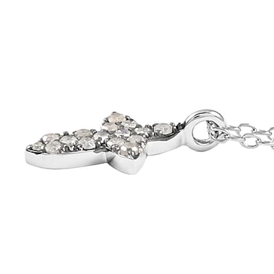 Brown Diamond Cross Necklace 18 Inches in Rhodium and Sterling Silver 0.15 ctw