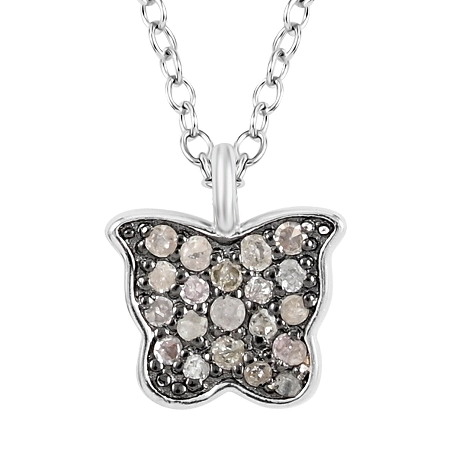 Brown Diamond Butterfly Necklace 18 Inches in Rhodium and Sterling Silver 0.15 ctw