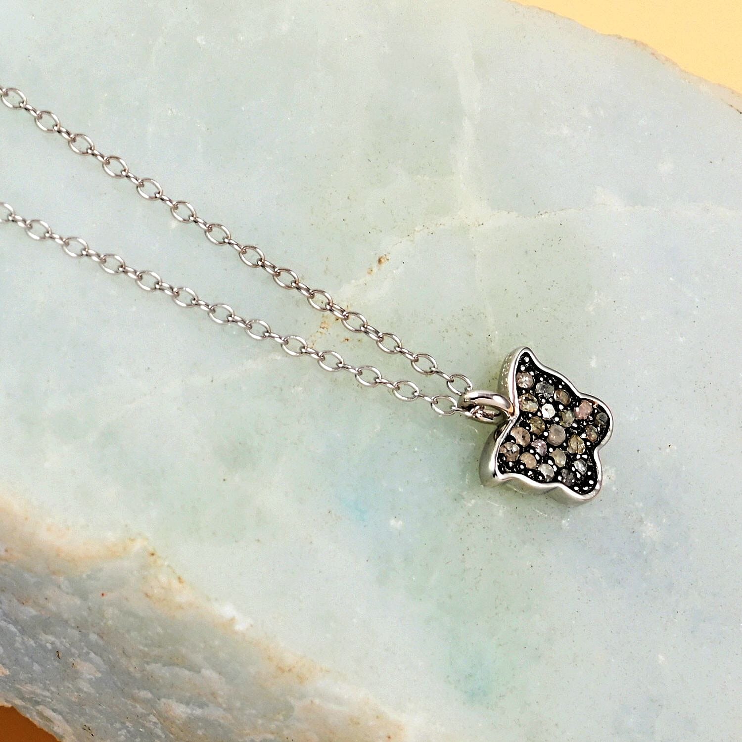 Brown Diamond Butterfly Necklace 18 Inches in Rhodium and Sterling Silver 0.15 ctw