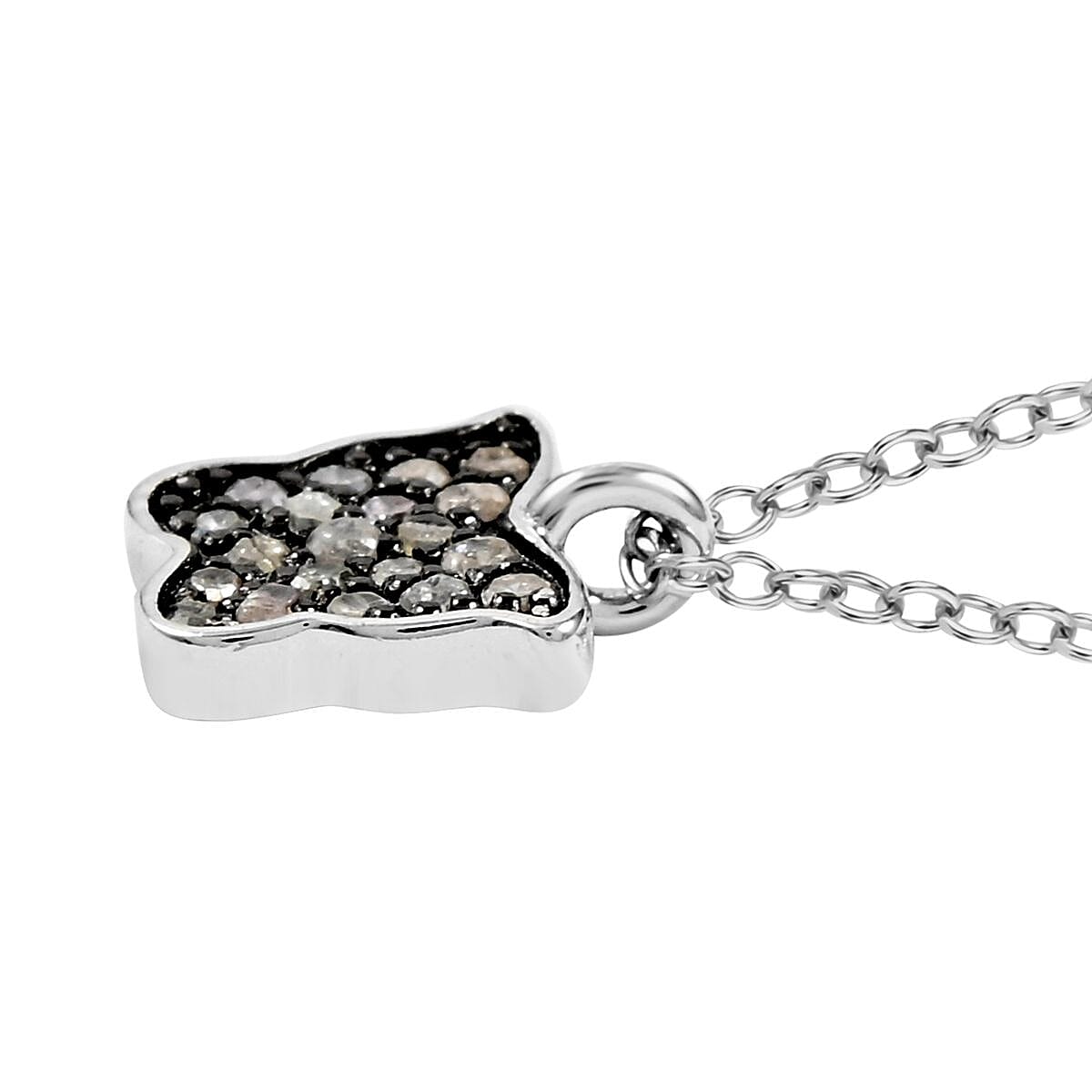 Brown Diamond Butterfly Necklace 18 Inches in Rhodium and Sterling Silver 0.15 ctw