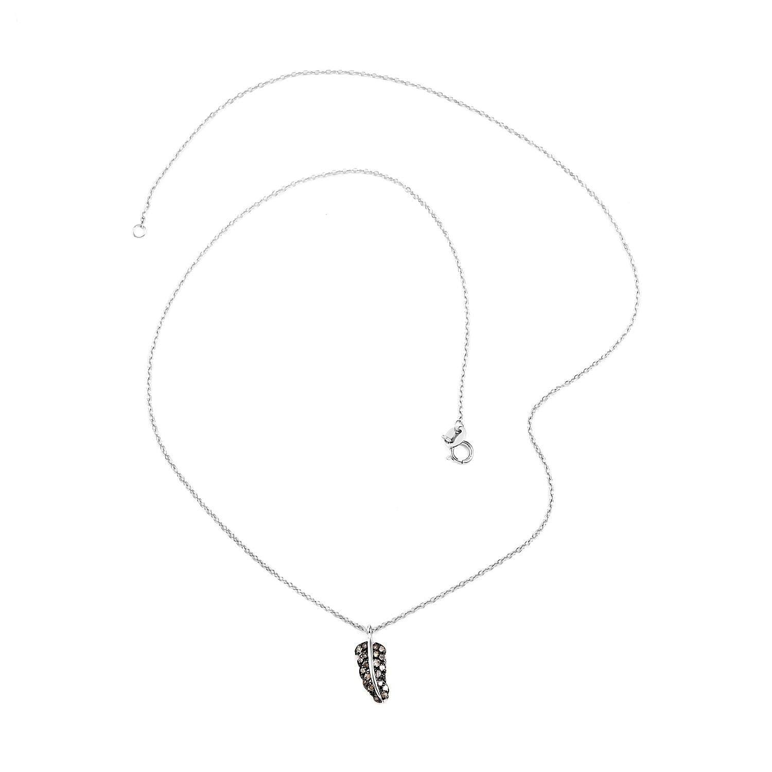 Brown Diamond Feather Necklace 18 Inches in Rhodium and Sterling Silver 0.15 ctw
