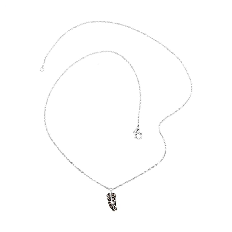Brown Diamond Feather Necklace 18 Inches in Rhodium and Sterling Silver 0.15 ctw