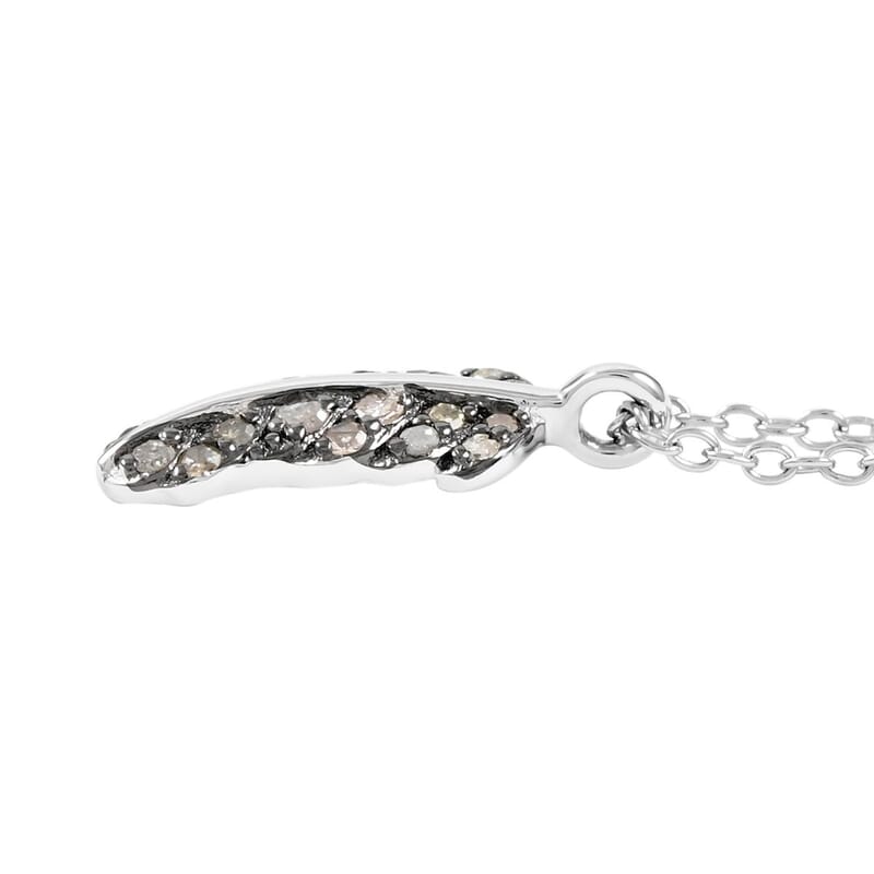 Brown Diamond Feather Necklace 18 Inches in Rhodium and Sterling Silver 0.15 ctw