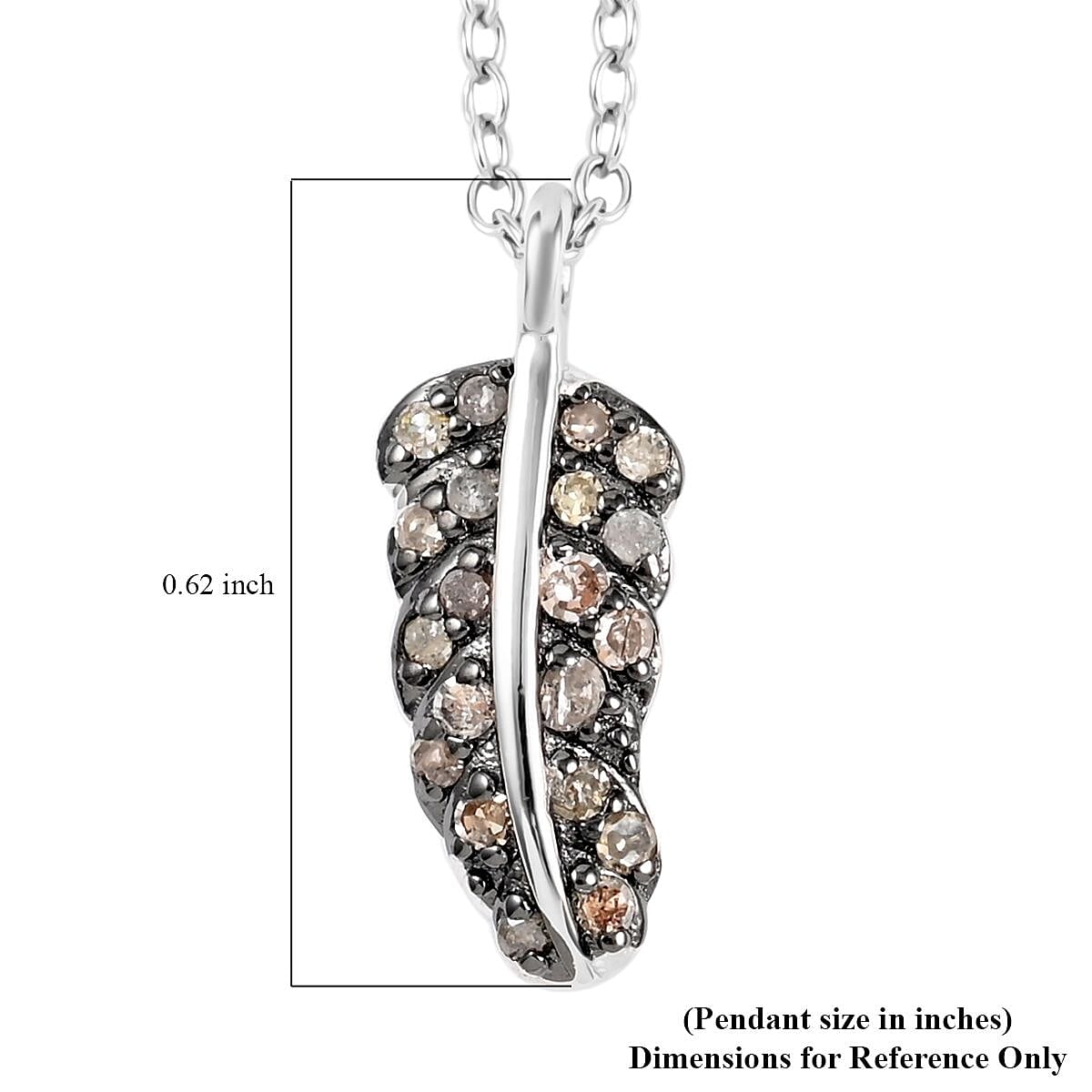Brown Diamond Feather Necklace 18 Inches in Rhodium and Sterling Silver 0.15 ctw