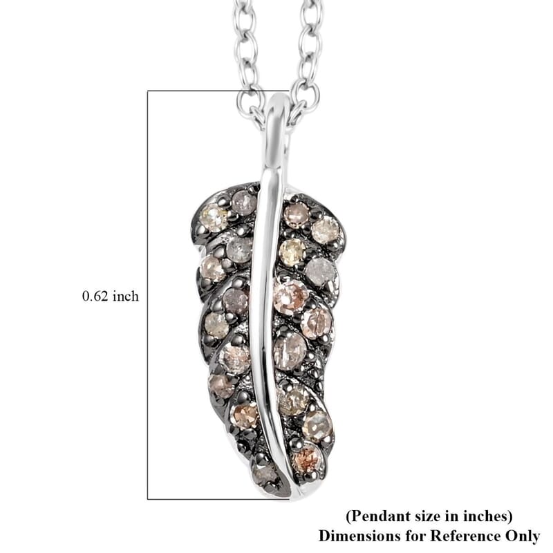 Brown Diamond Feather Necklace 18 Inches in Rhodium and Sterling Silver 0.15 ctw
