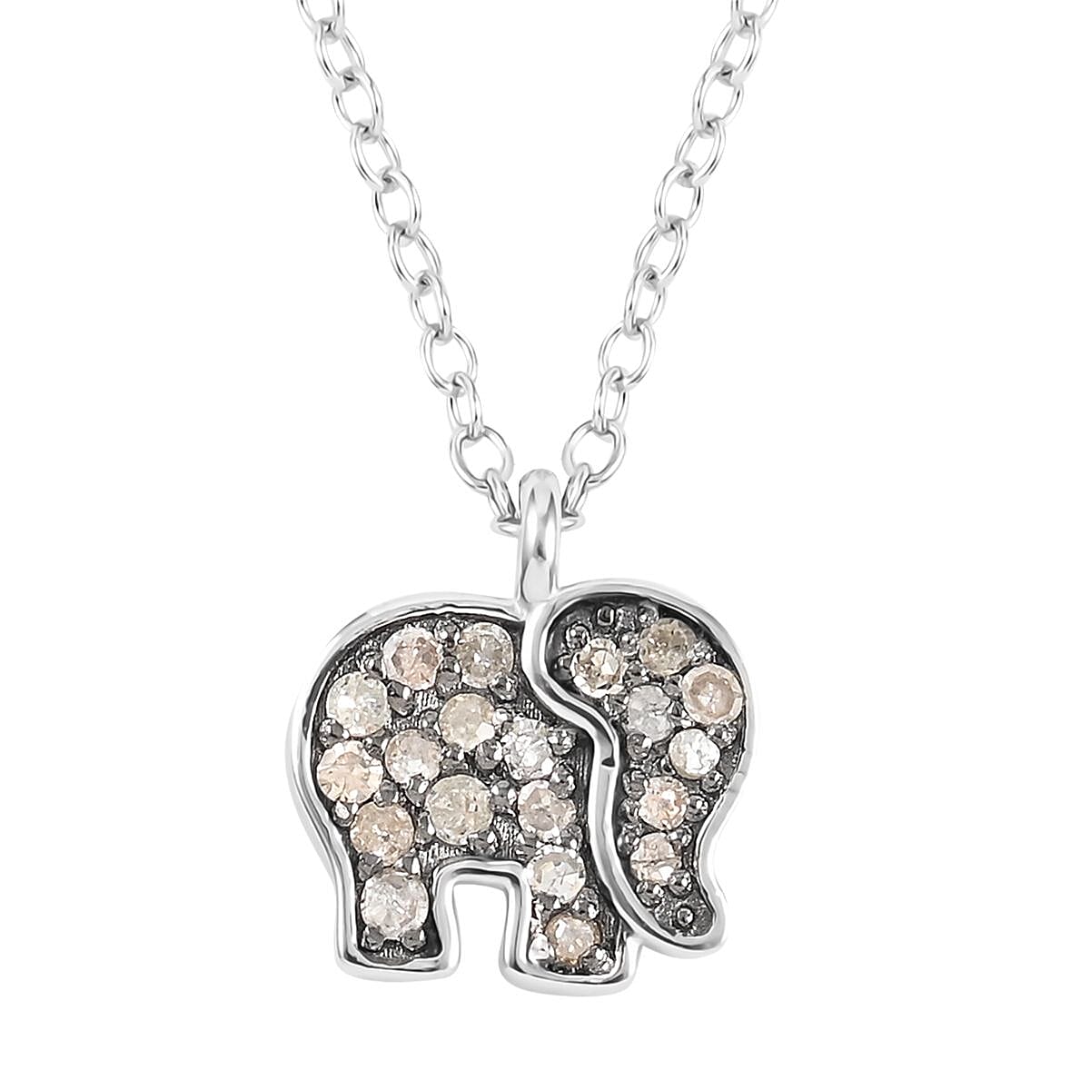 Brown Diamond Elephant Necklace 18 Inches in Rhodium and Sterling Silver 0.15 ctw