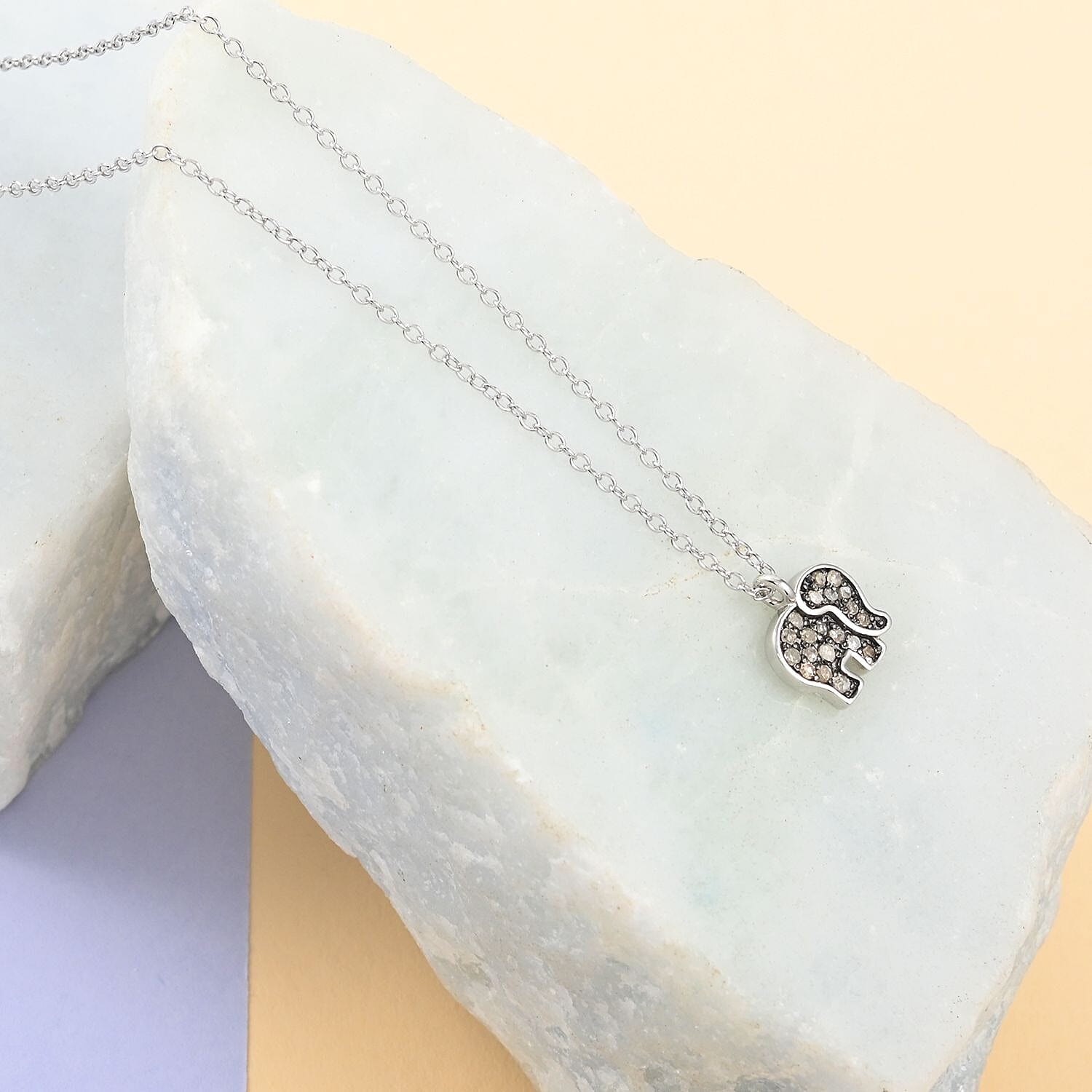 Brown Diamond Elephant Necklace 18 Inches in Rhodium and Sterling Silver 0.15 ctw