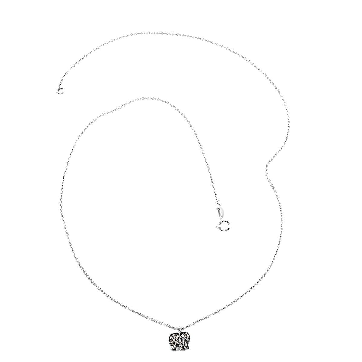 Brown Diamond Elephant Necklace 18 Inches in Rhodium and Sterling Silver 0.15 ctw