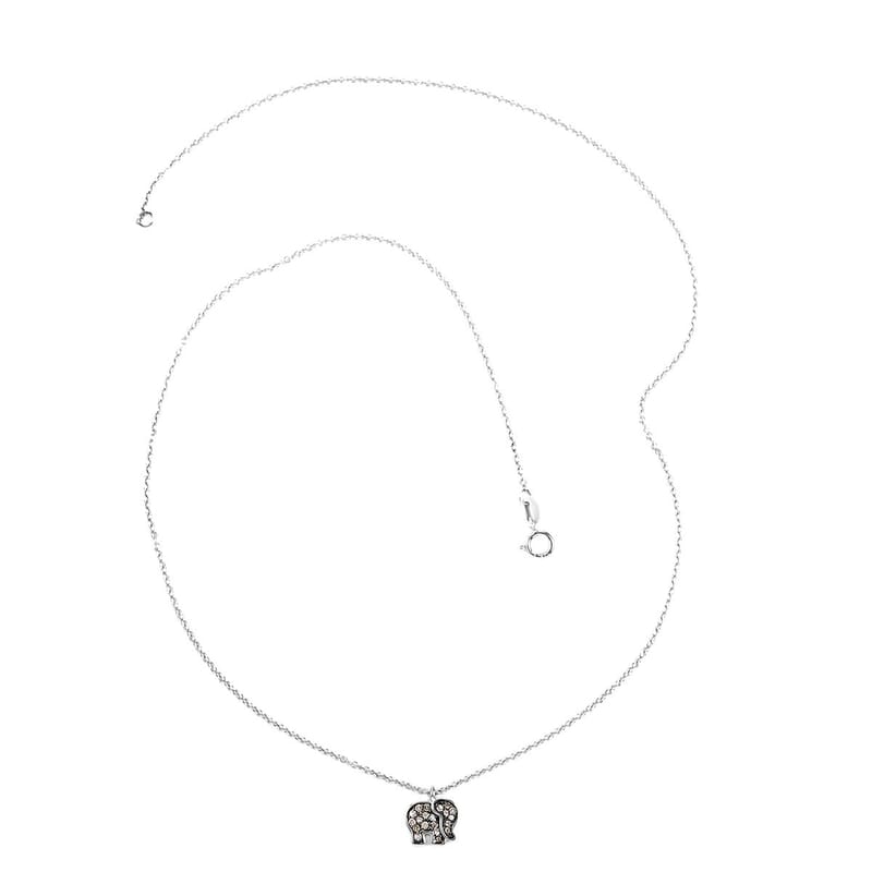 Brown Diamond Elephant Necklace 18 Inches in Rhodium and Sterling Silver 0.15 ctw